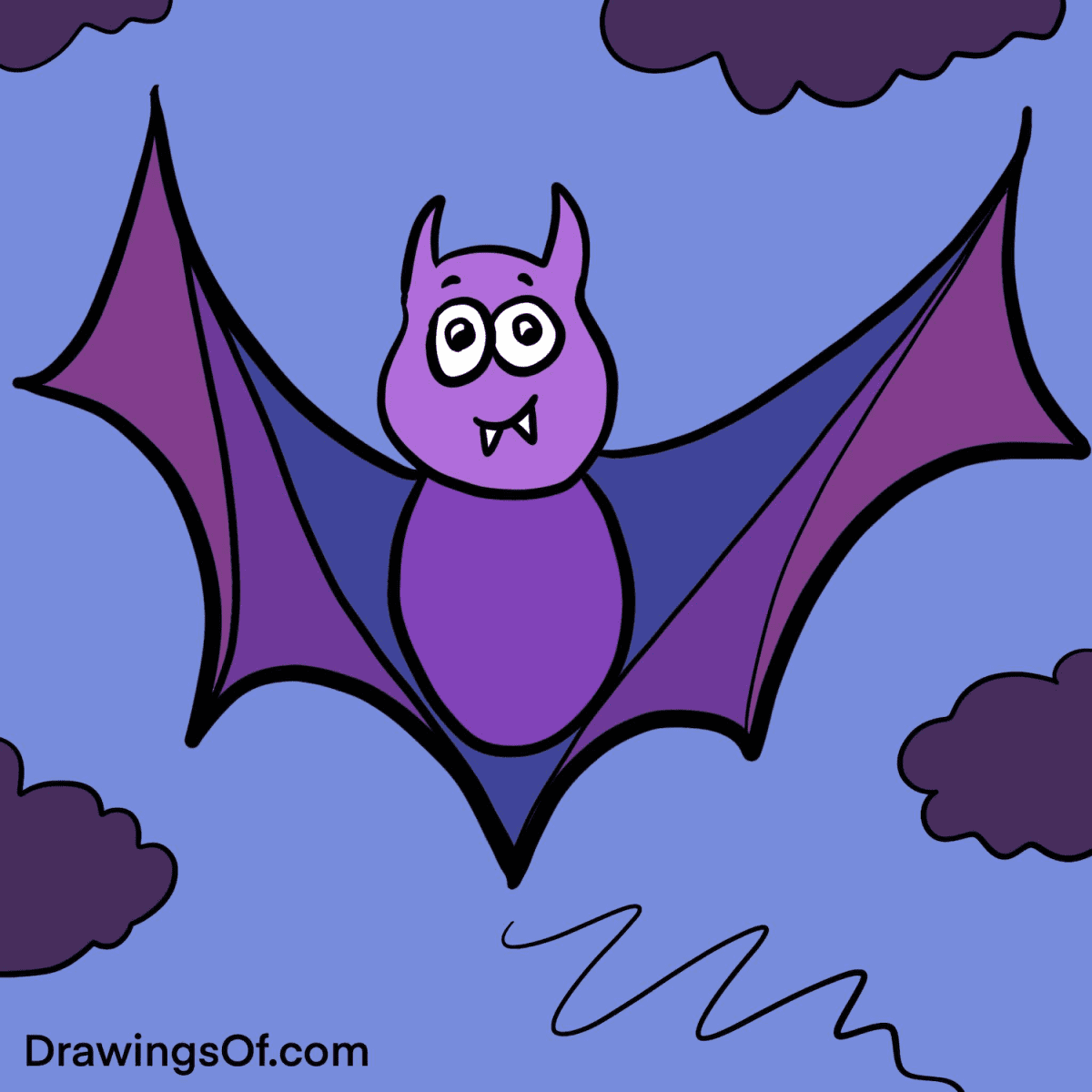 Cute Bat Drawing Easy Cartoon Instructions Drawings Of...