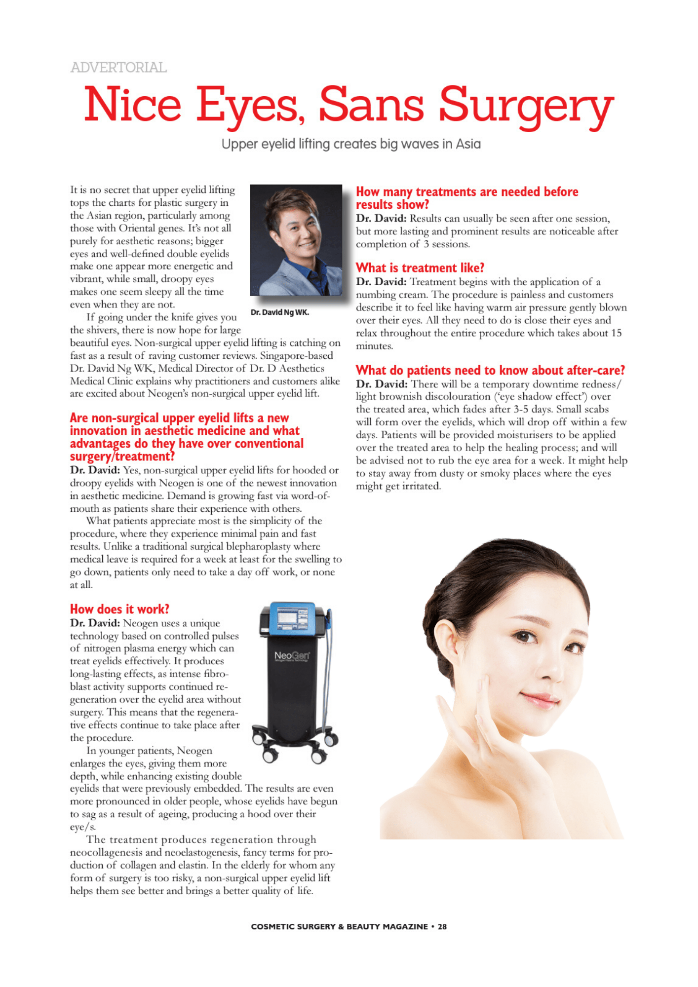 Featured in Cosmetic Surgery & Beauty Magazine 2017 Orchard Aesthetic Clinic Dr D Aesthetics