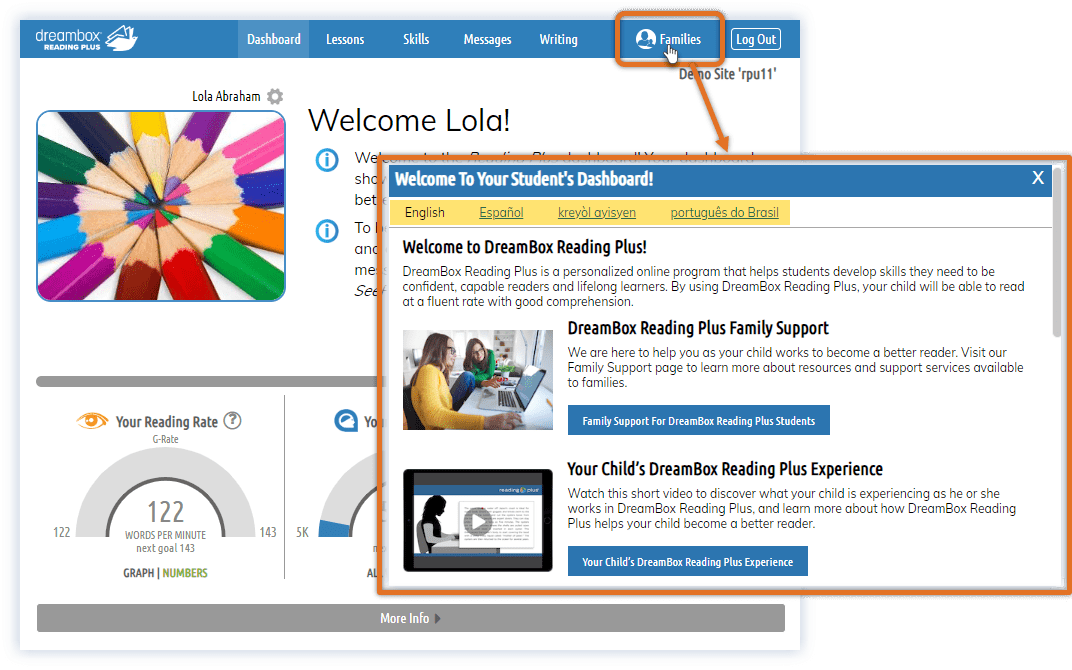 Reading Plus How Can I Check My Child's Progress? (School Families