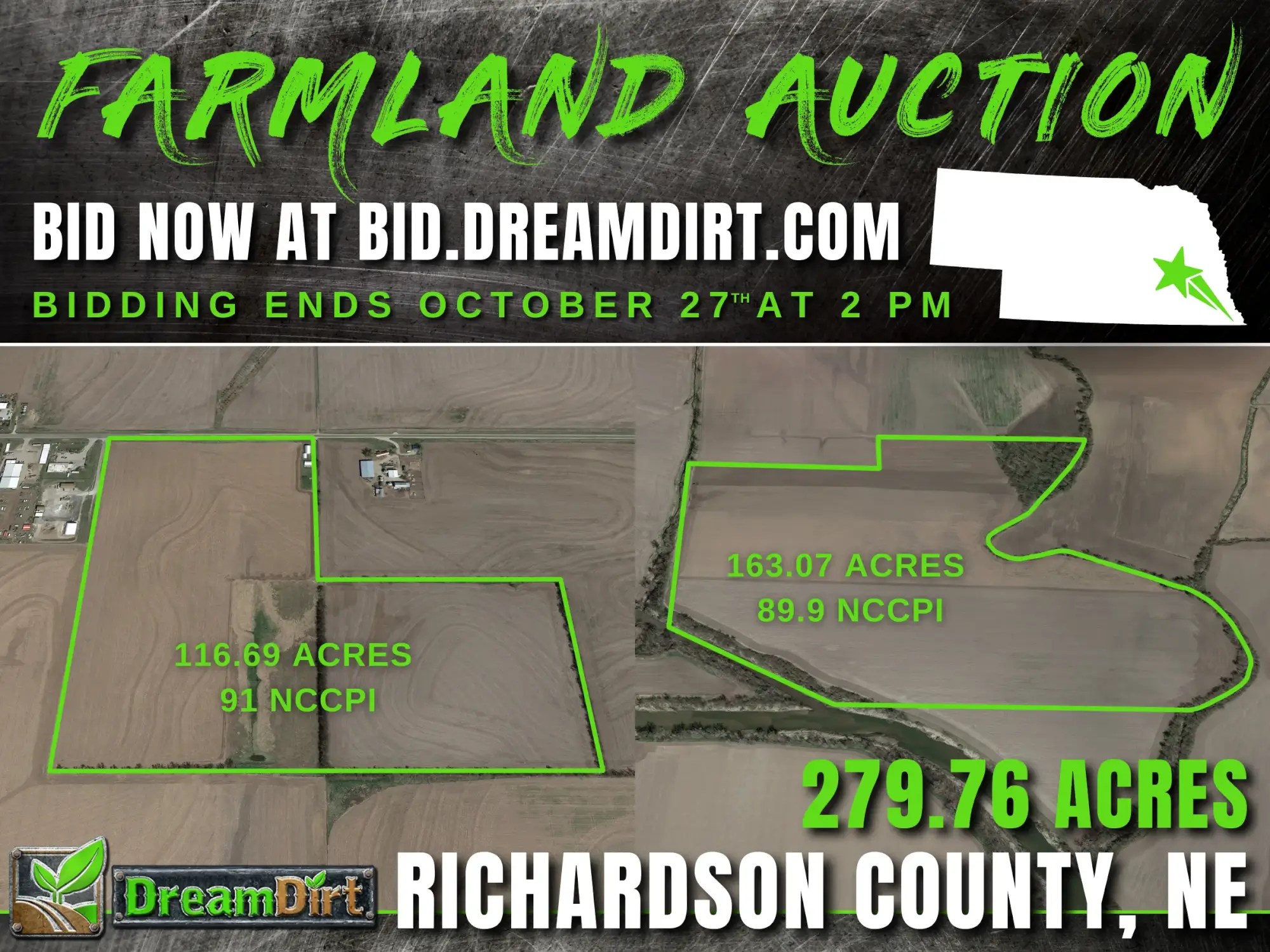 Nebraska Farmland Sale 279.76 acres Near Falls City