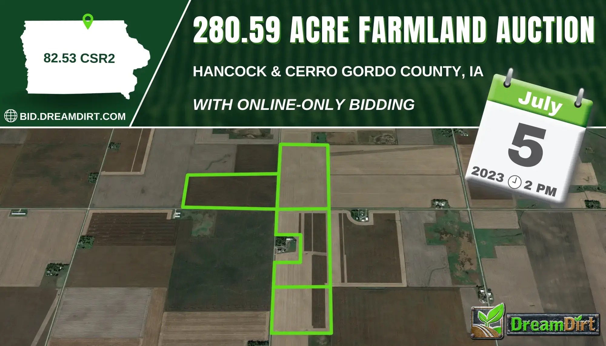 280.59 Acres in Hancock County & Cerro Gordo County, Iowa
