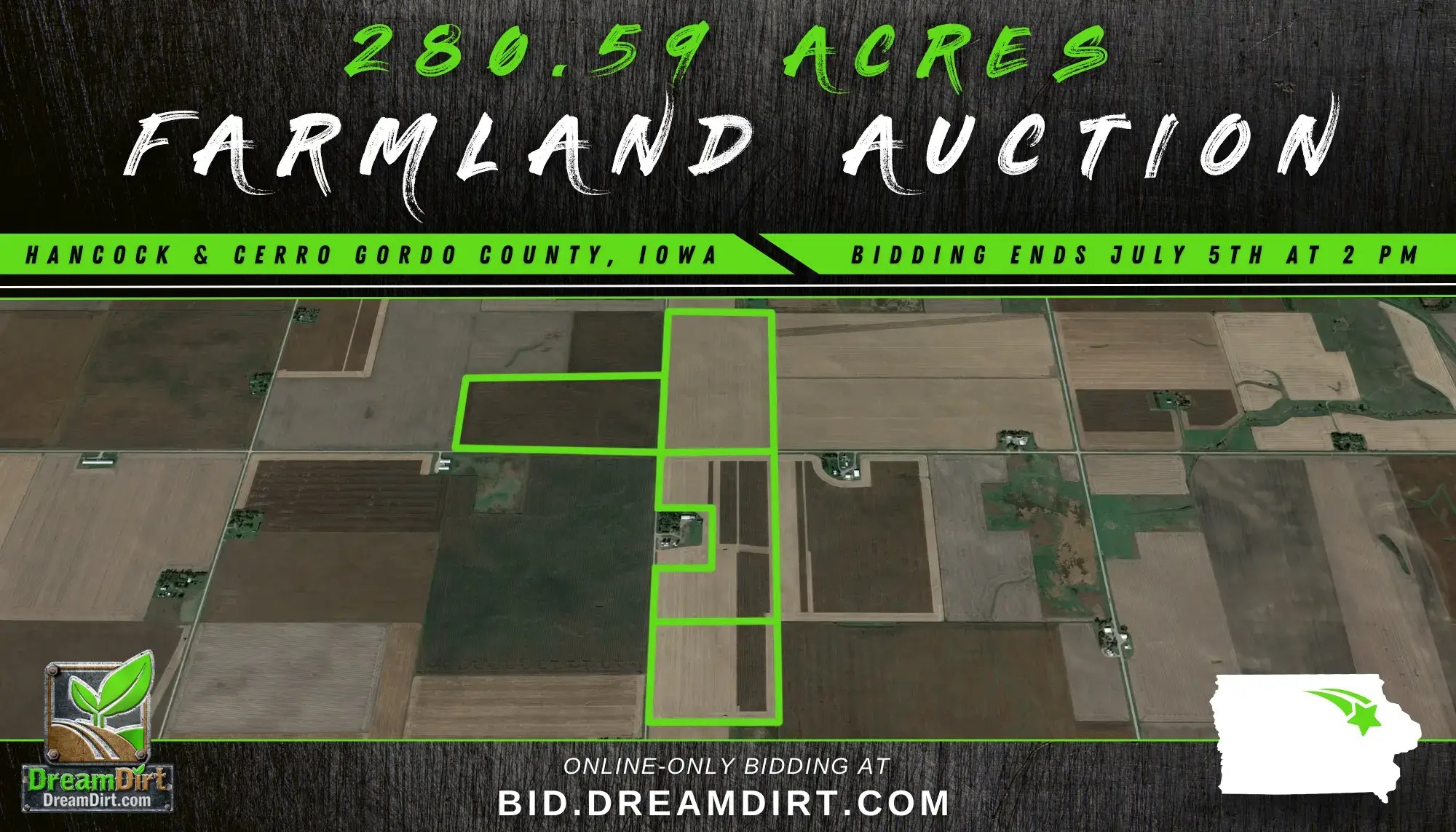 280.59 Acres in Hancock County & Cerro Gordo County, Iowa