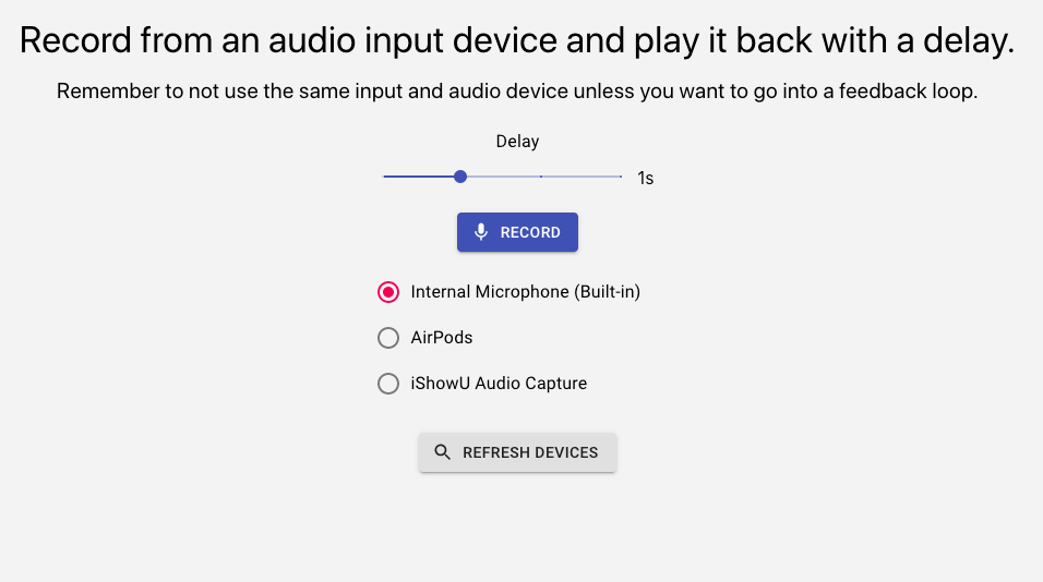  Audio API Microphone loopback demo DreamOnward