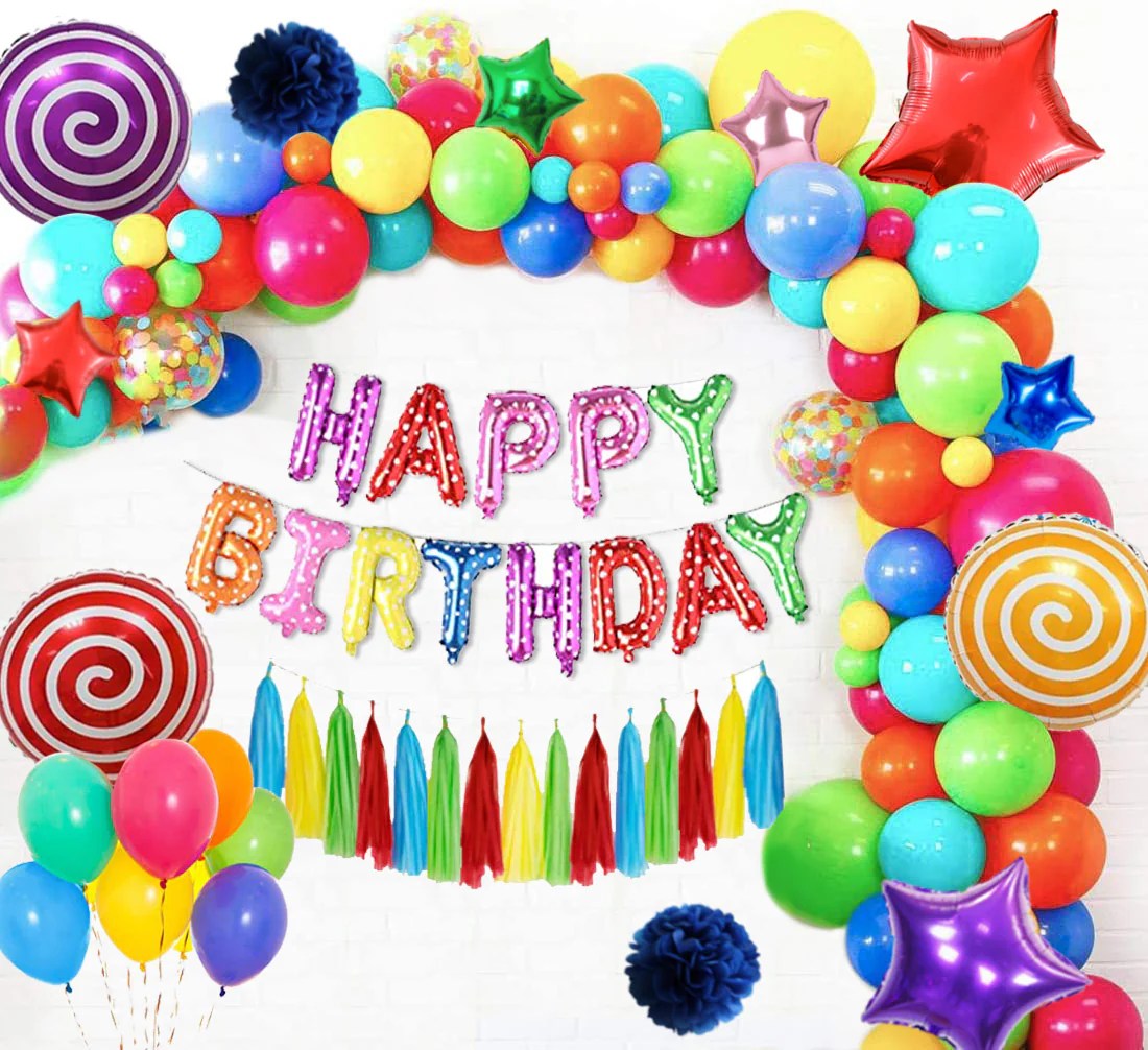 Multi Color Theme Birthday Party Decorations Full Set of Balloons
