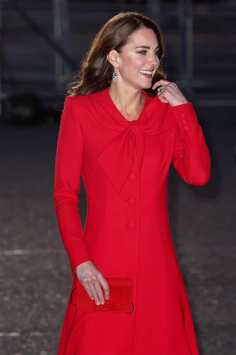 Kate Middleton in Red Catherine Walker Coat for Christmas Carol Special