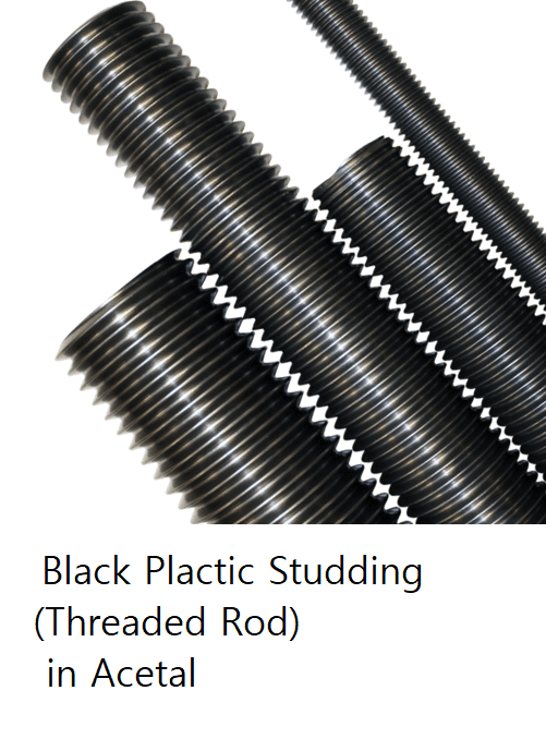 Black Plastic Acetal Studding or threaded rod M5, M6, M8, M10 M12 M16 x