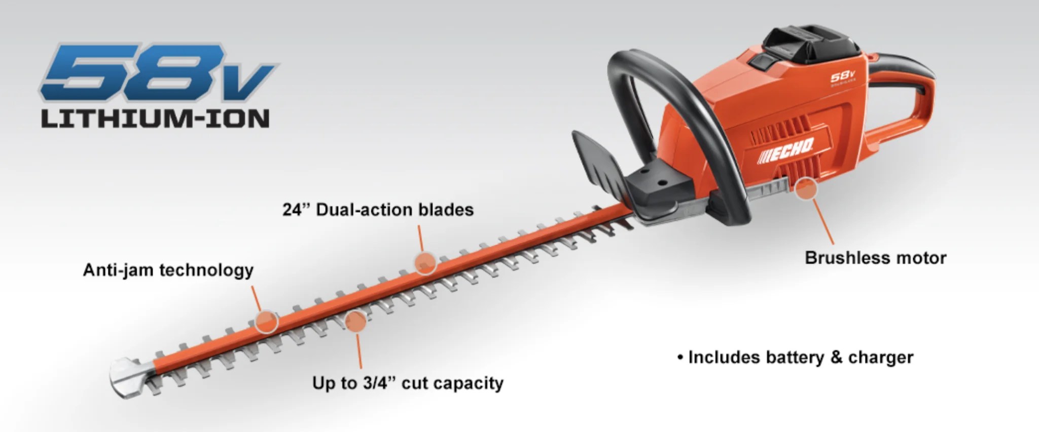 Echo CHT58V2AH Cordless Hedge Trimmer with 2AH Battery & Charger