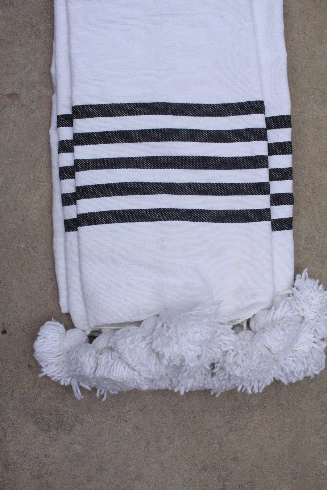 Pom Pom Blanket White/Black Stripe Drift Home Collection