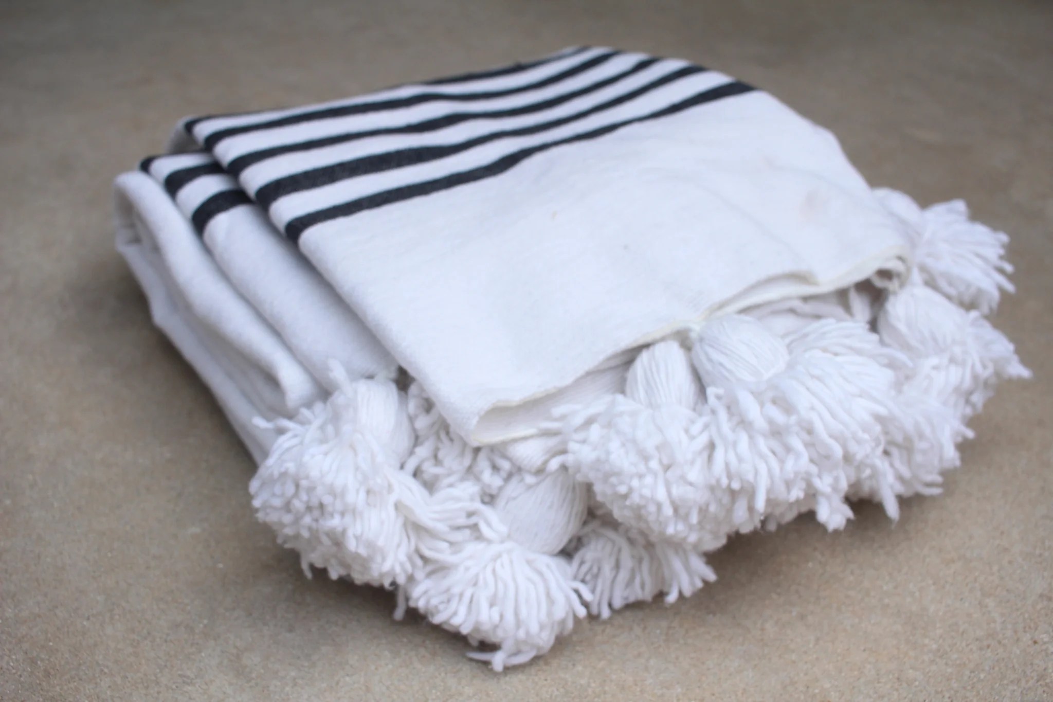 Pom Pom Blanket White/Black Stripe Drift Home Collection