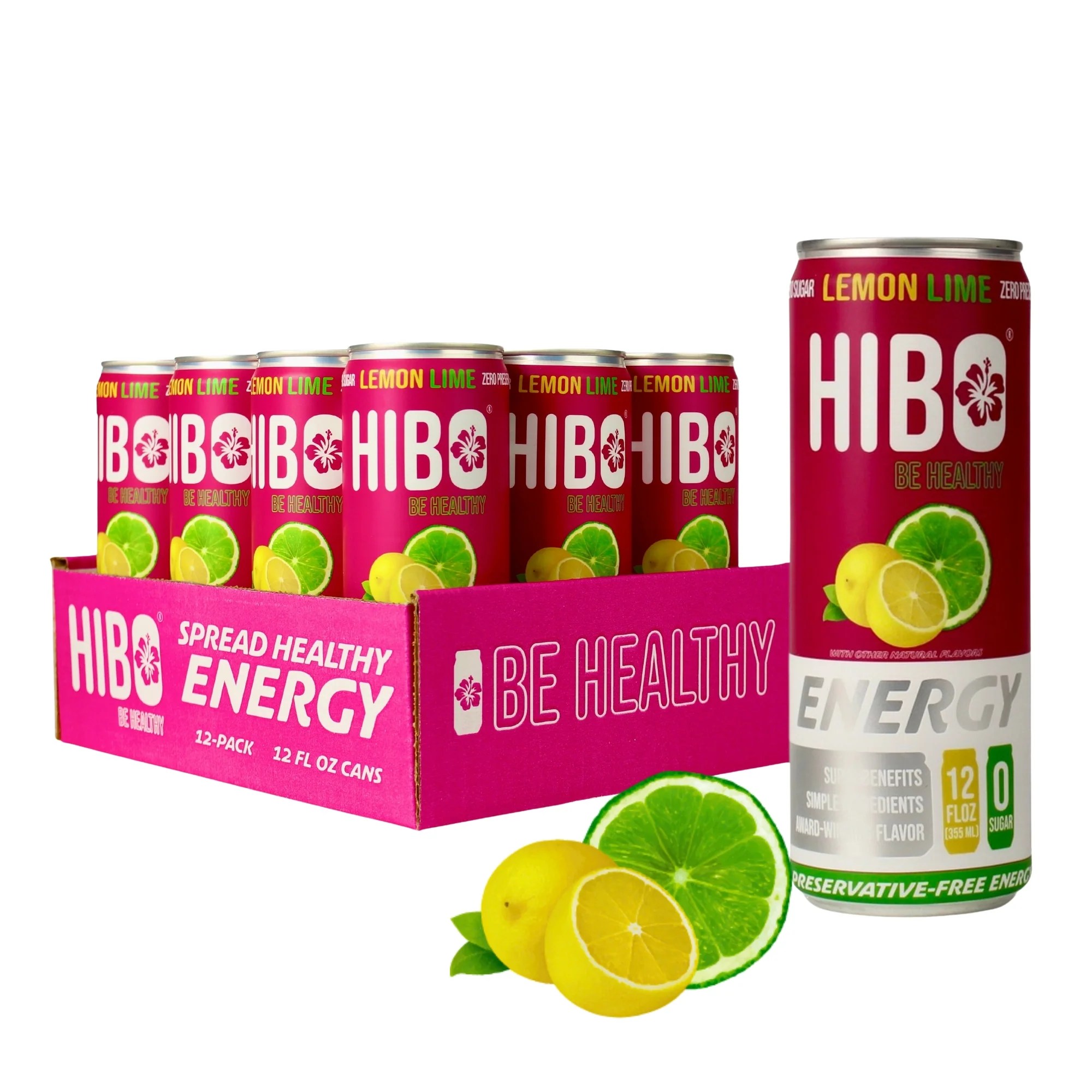 HIBO LEMON LIME, GutHealthy Energy Drink 12 FL OZ Sugar Free Pres