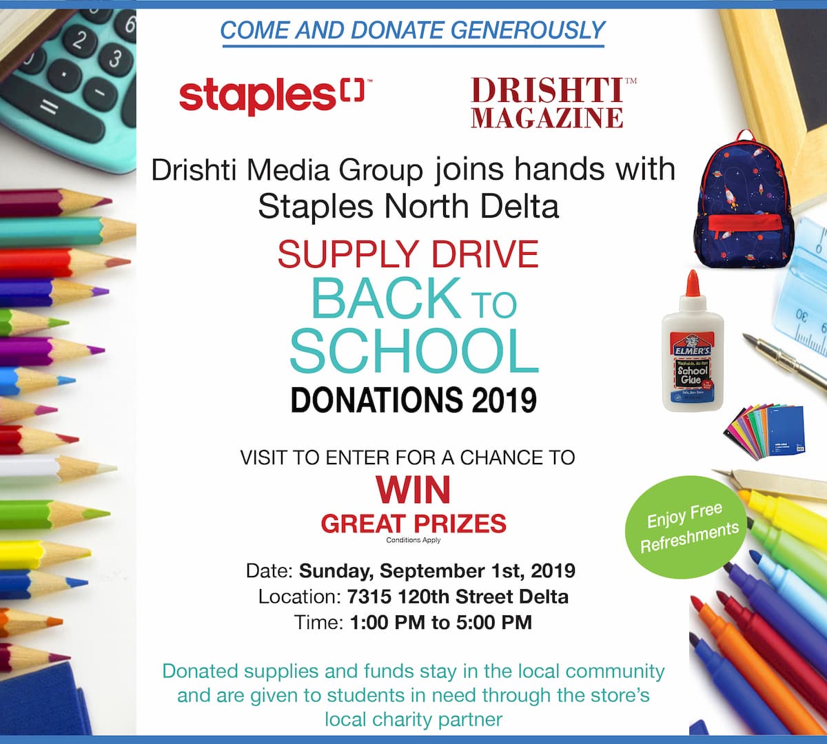 Drishti Media Group joins hands with Staples North Delta Supply Drive