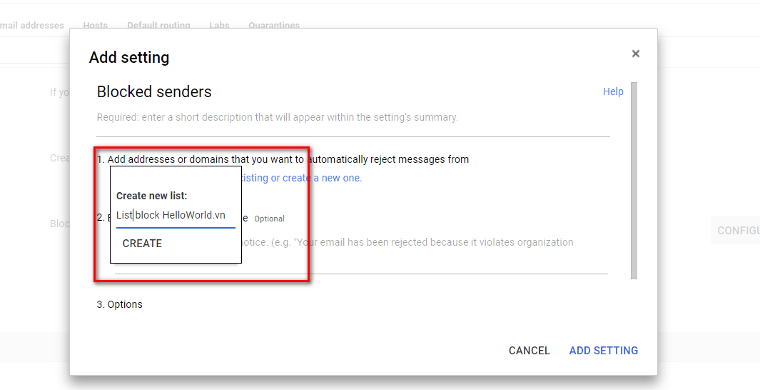 Hướng dẫn block mail, domain bên ngoài gửi vào mail công ty trong Gsuite
