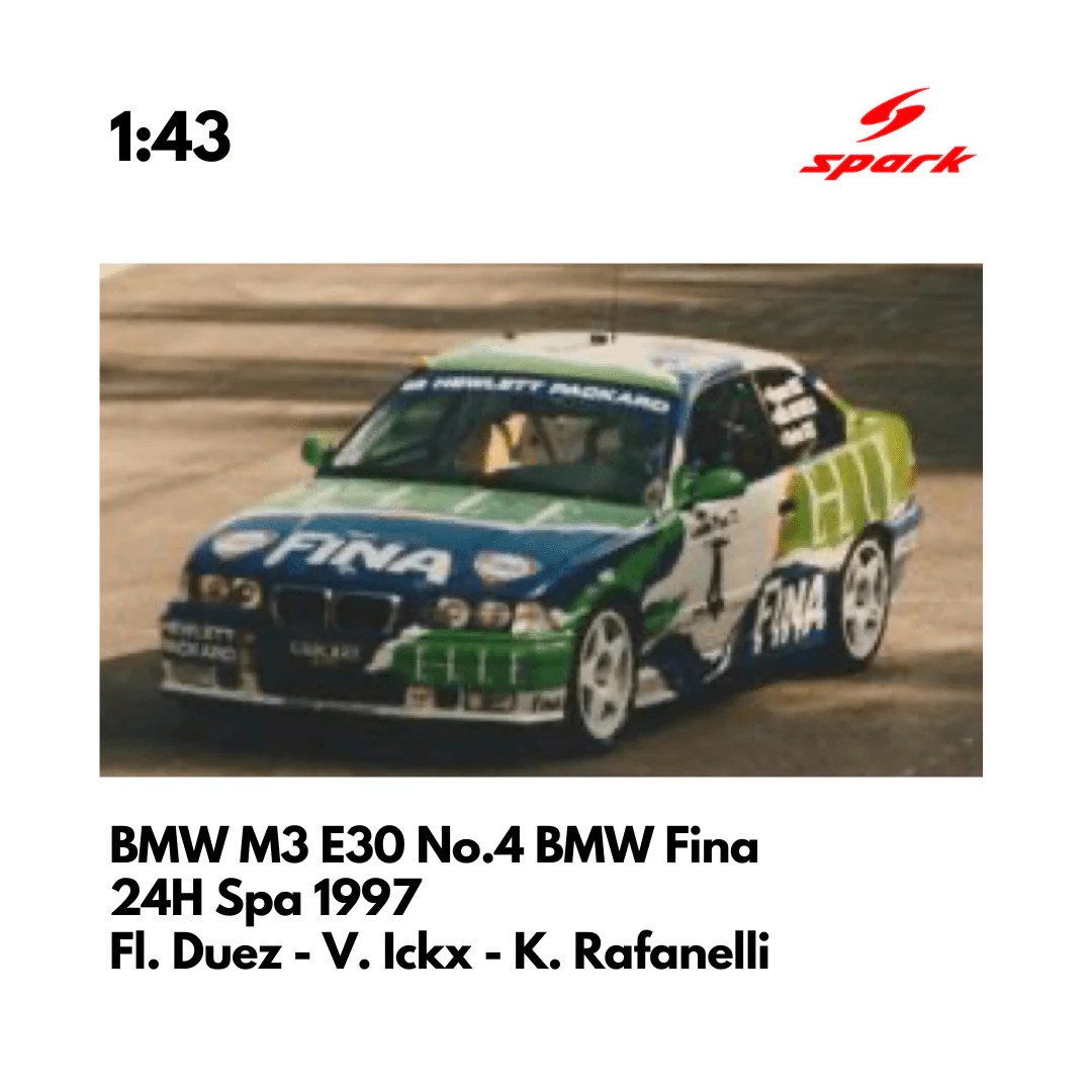 BMW M3 E30 No.4 BMW Fina - 24H Spa 1997 - 1:43 Spark Model Car – Driven By