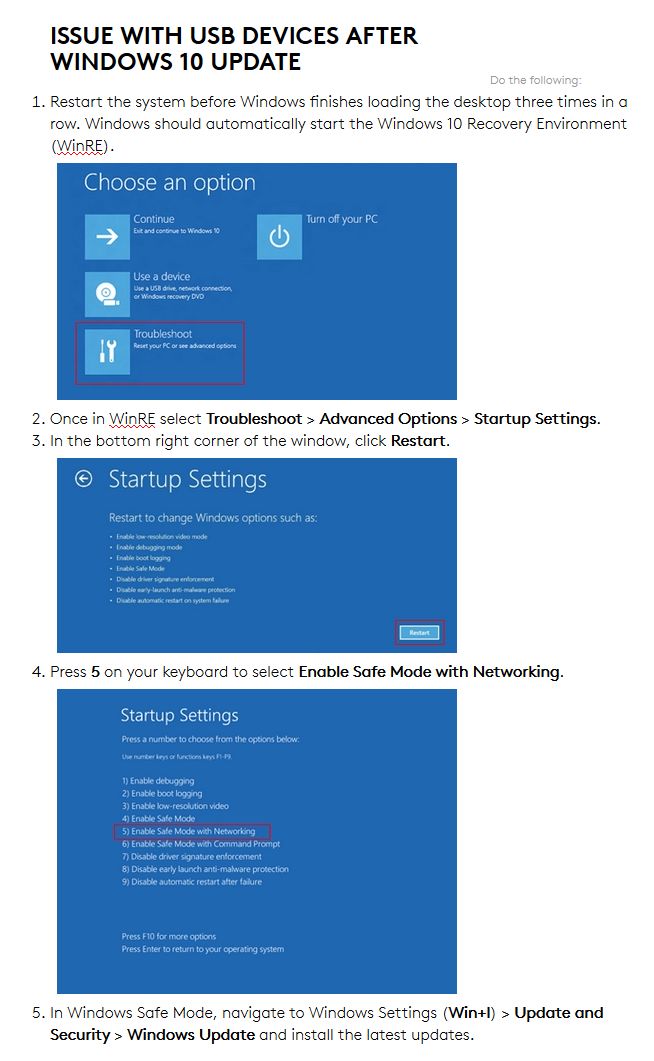 Issue with USB mouse devices after Windows 10 update