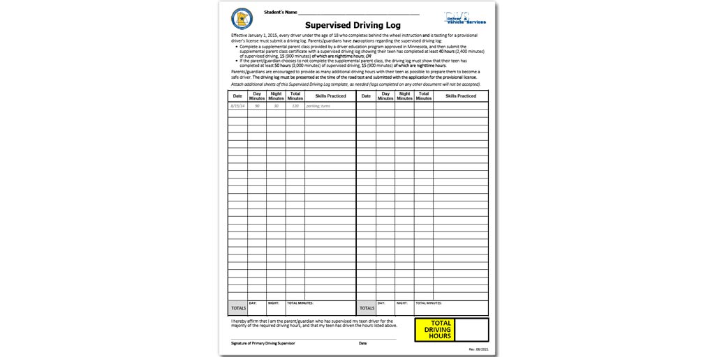 Supervised Driving Log Requirement in Minnesota