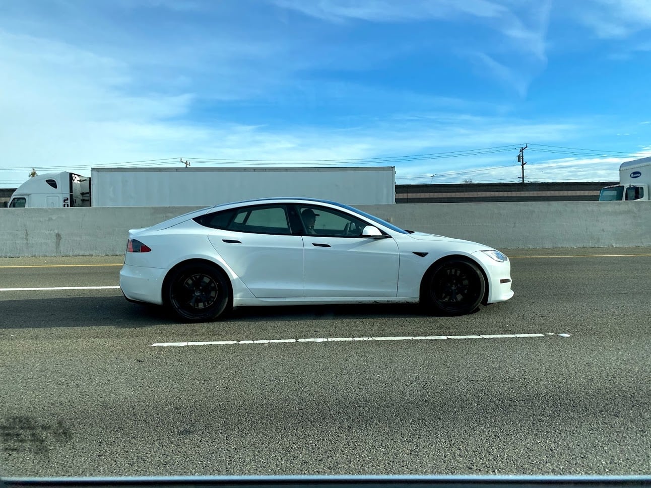 Plaid Tesla Model S with new wheels seen on roads near Fremont Drive