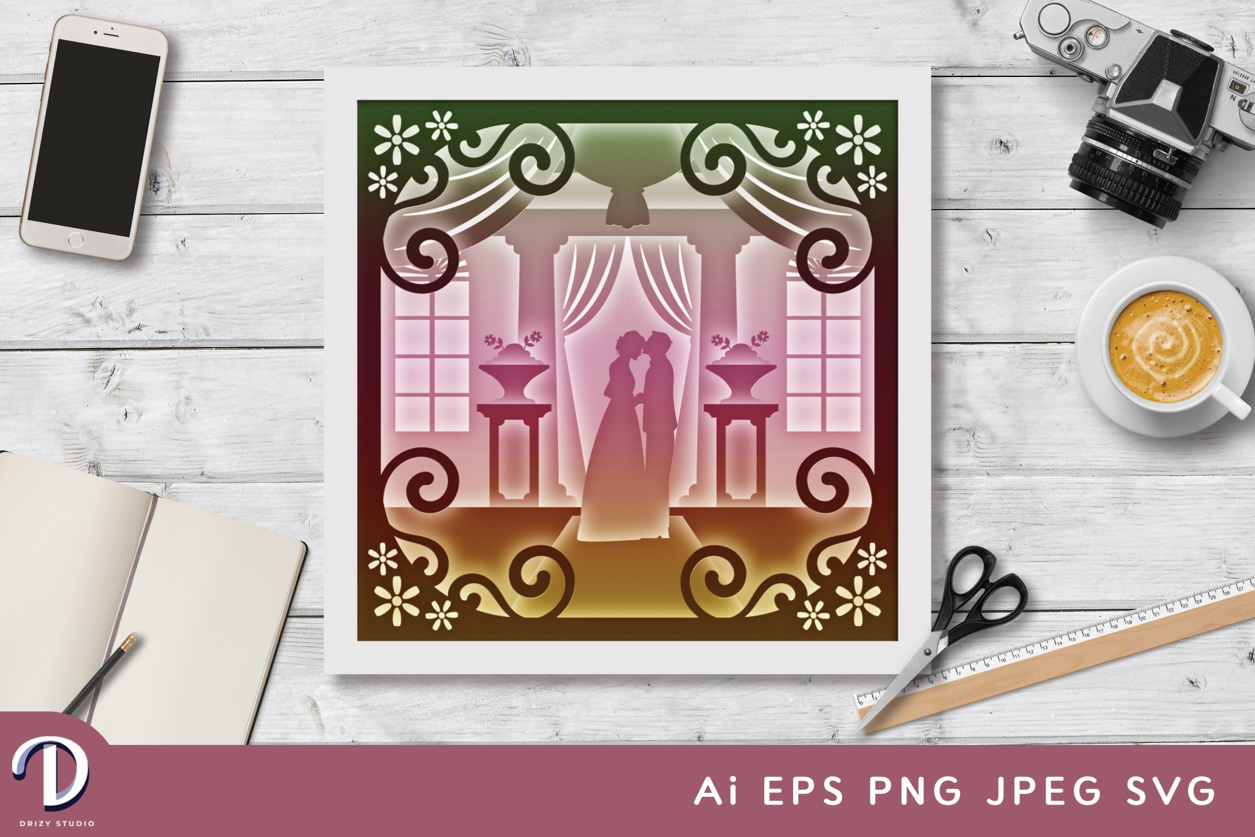Wedding Shadow Box 3D Layered Paper Cut Drizy Studio