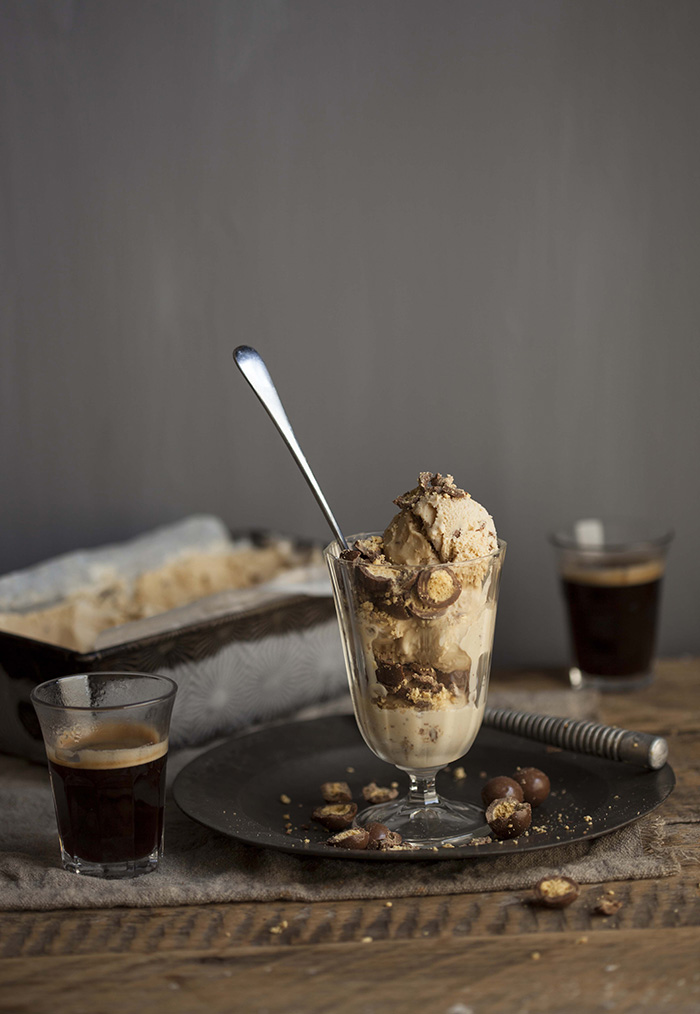 Coffee tequila ice cream with smashed malted chocolates Drizzle and Dip