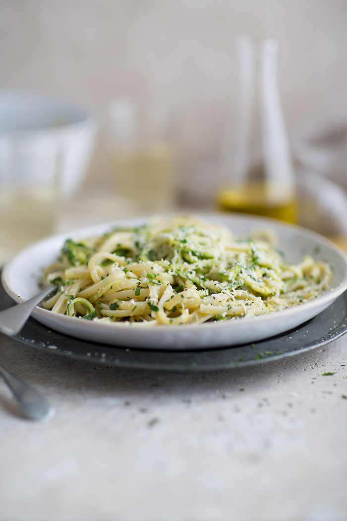 Lemony linguini with zucchini 'noodles' Drizzle and Dip
