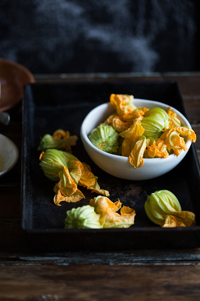 Jamie Olivers crispy zucchini flowers stuffed with spicy ricotta and