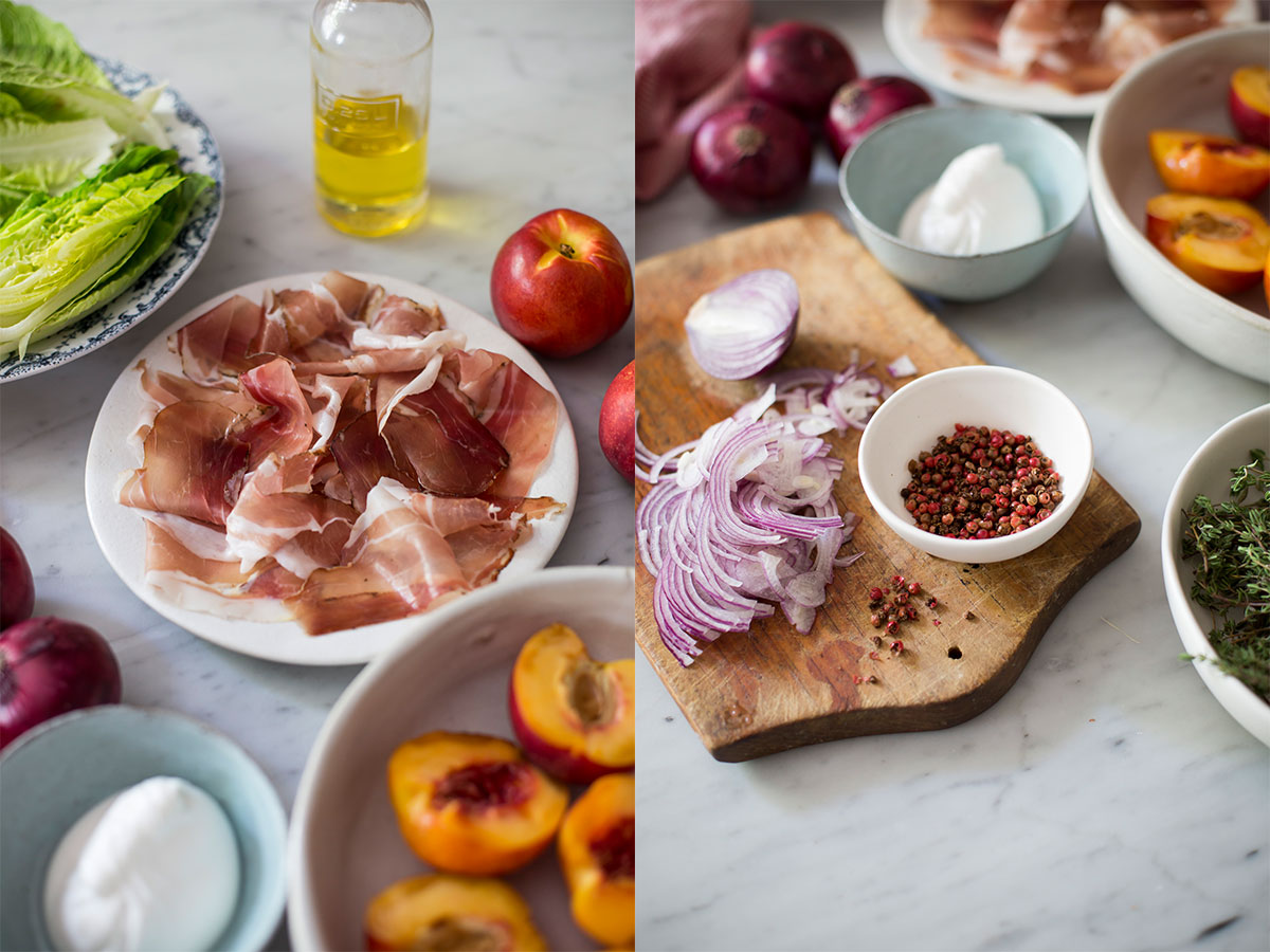 Jamie Oliver's grilled apricot salad with mozzarella, pink peppercorns