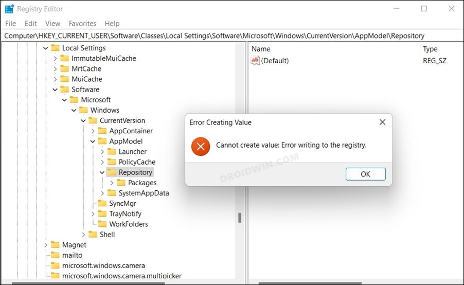 Cannot create value Error writing to the registry [Fixed] DroidWin