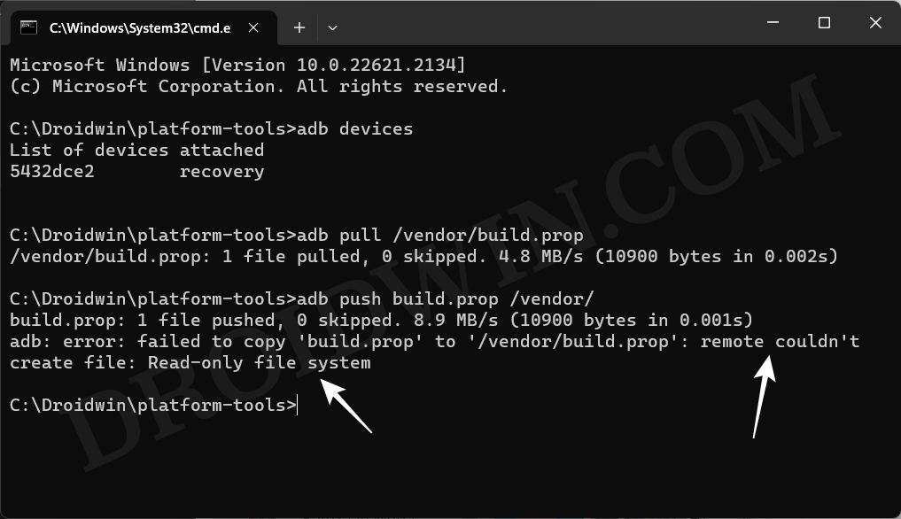 ADB Push Fix Remote Couldn't Create File ReadOnly File System