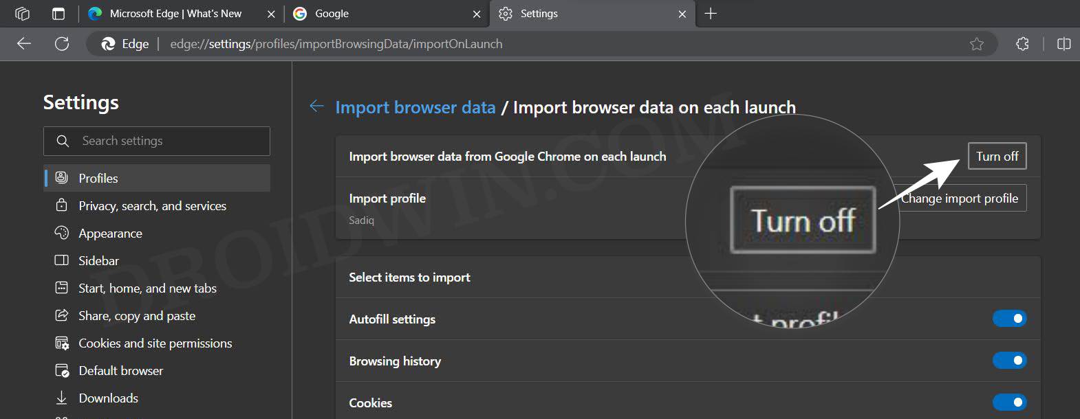 How to Stop Edge from Importing Data and Tabs from Chrome DroidWin