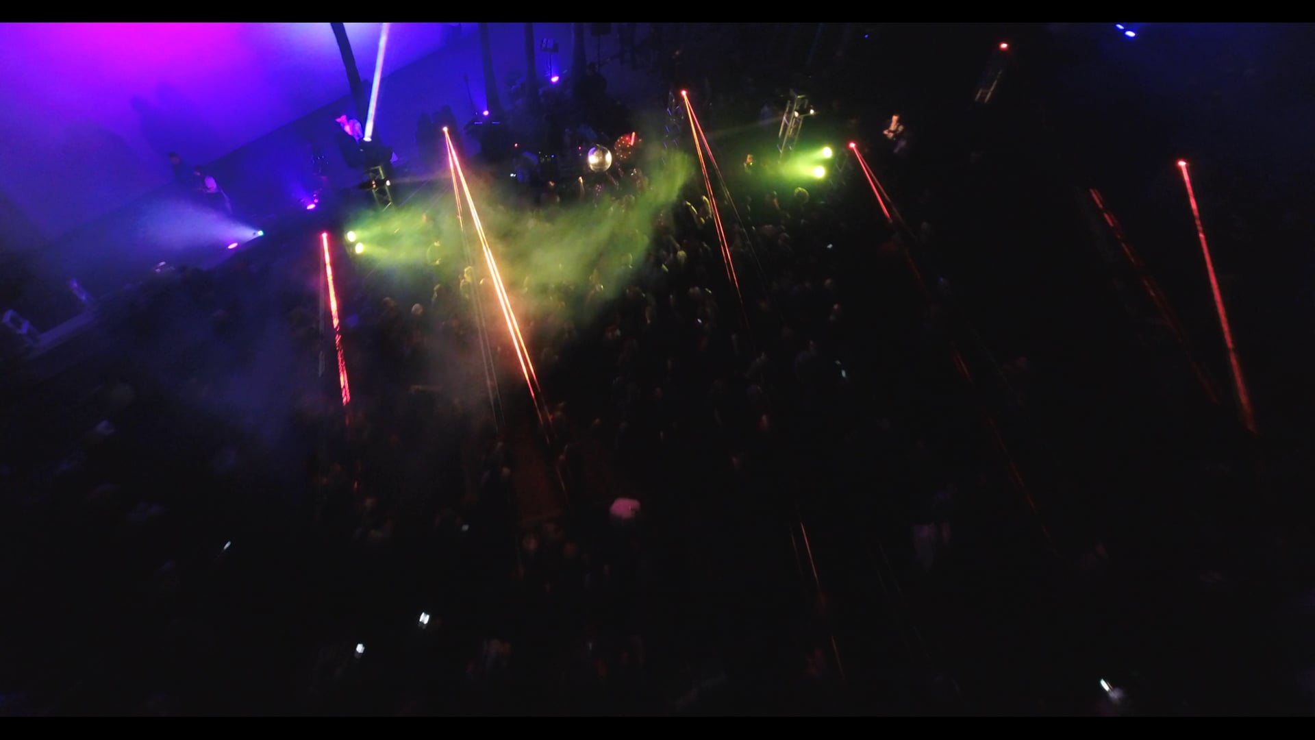 Aerial, flashing lights at Cinespia in Hollywood