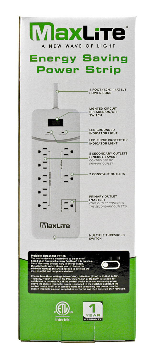 Energy Saving 8 Outlet Automatic Power Strip MaxLite APS8/1350J