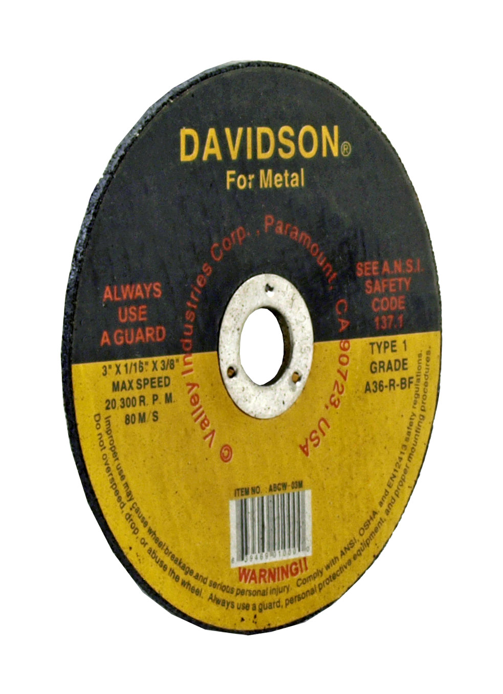 3" Davidson Metal Grinding Wheel Valley Industries ABCW03M
