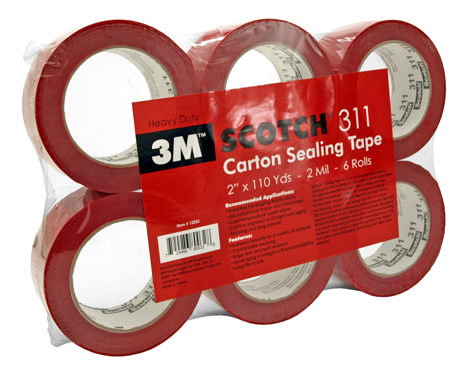 3M Scotch 311 Carton Sealing Tape Red