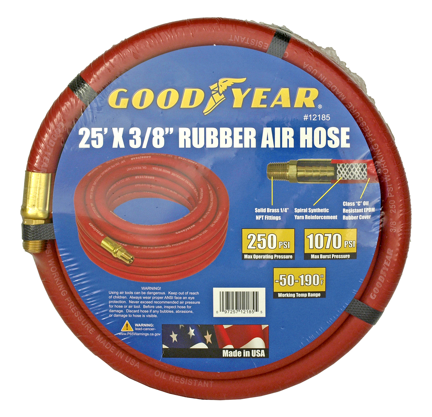 25' x 3/8" Rubber Pneumatic Air Hose Goodyear