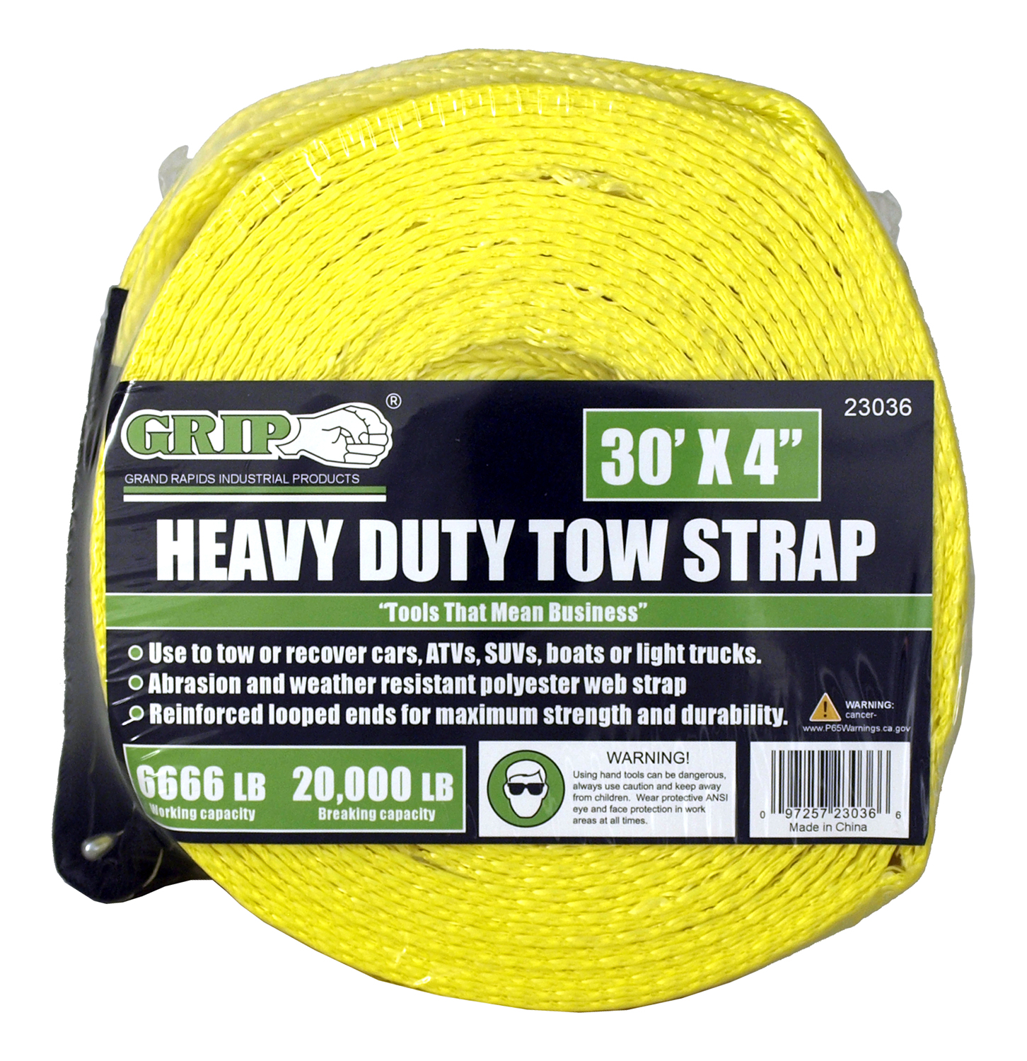 30' x 4" Heavy Duty Tow Strap Grip