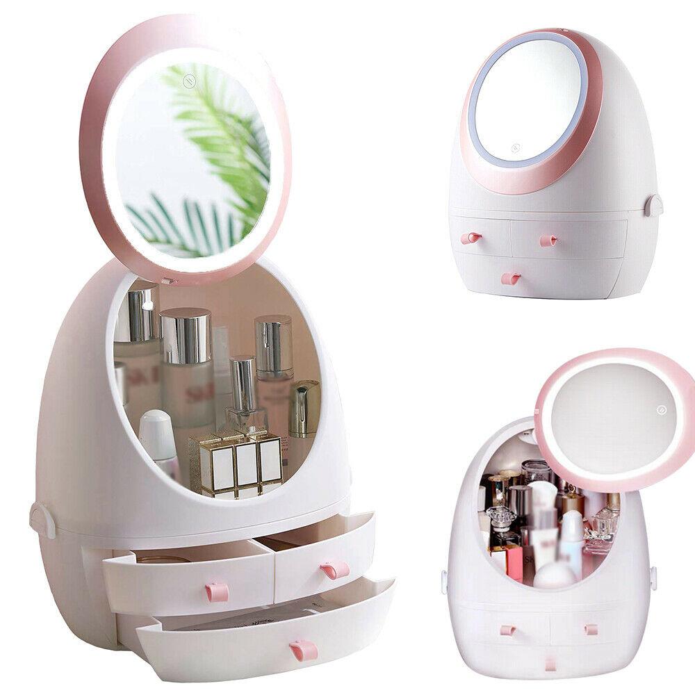LED HD Mirror Makeup Storage Box Cosmetic Organizer Case Dropship