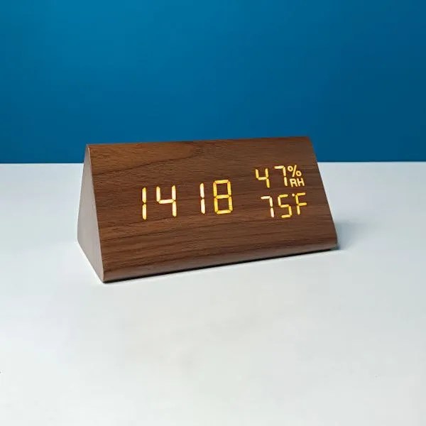 Triangle Wooden Style Digital LED ClockDark Wood Color 2.0