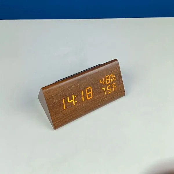 Triangle Wooden Style Digital LED ClockDark Wood Color 2.0