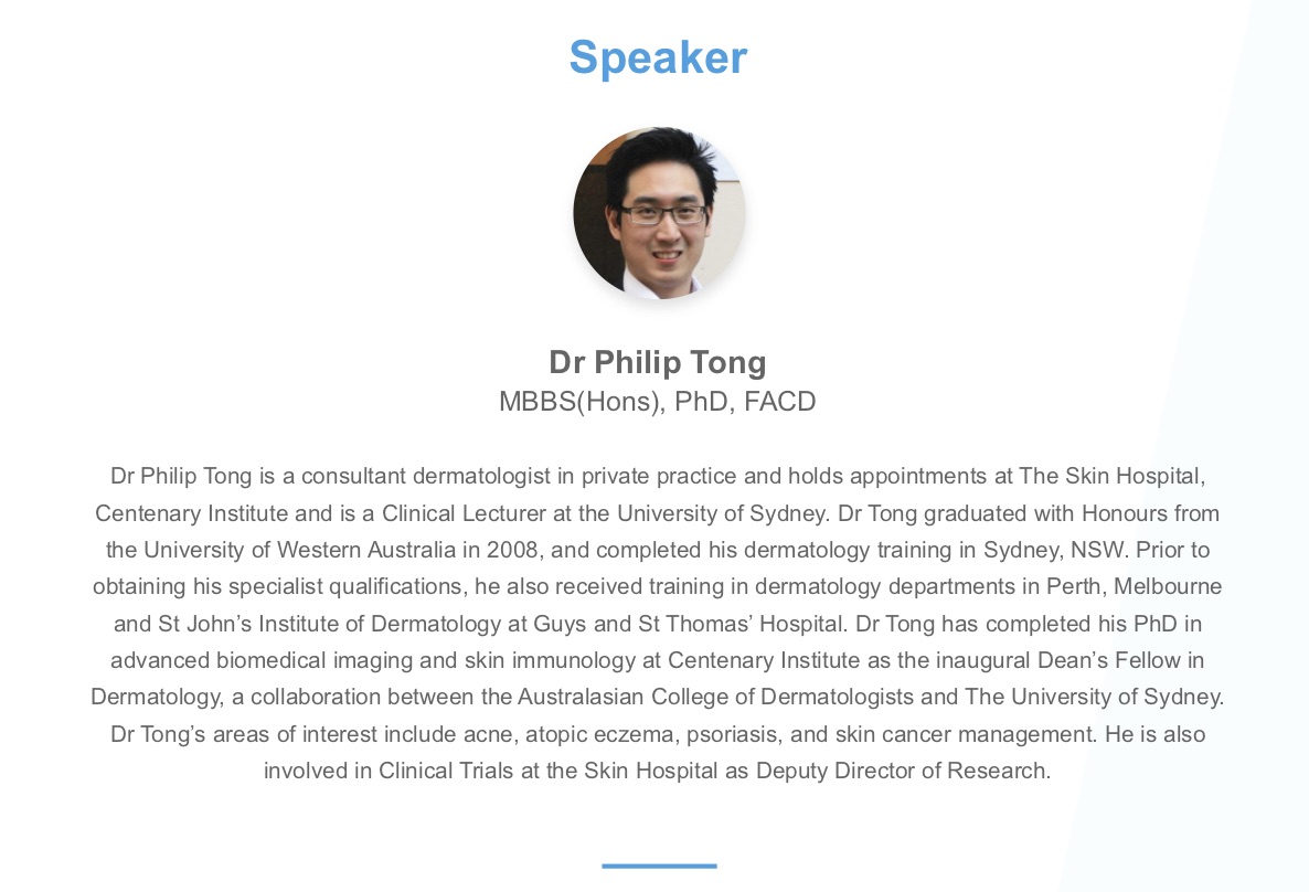Dr Tong educating fellow peers from the American Dermatology virtual