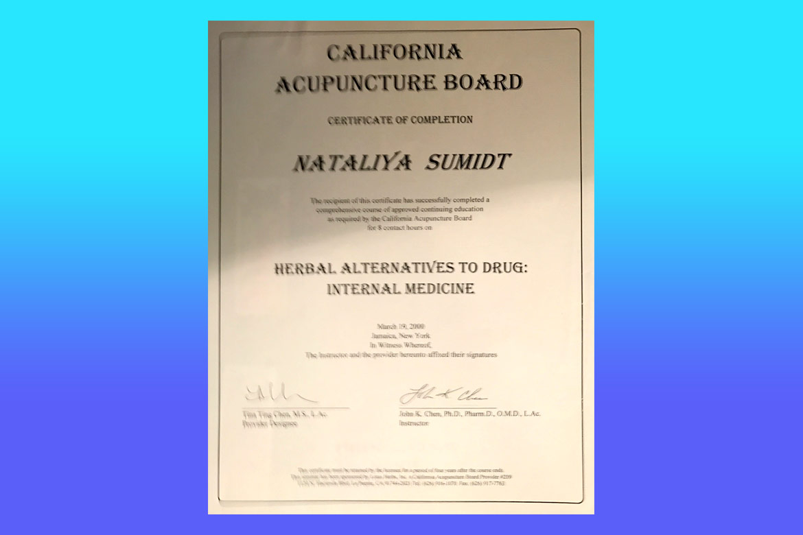 Dr. Natalia Shmidt Certification