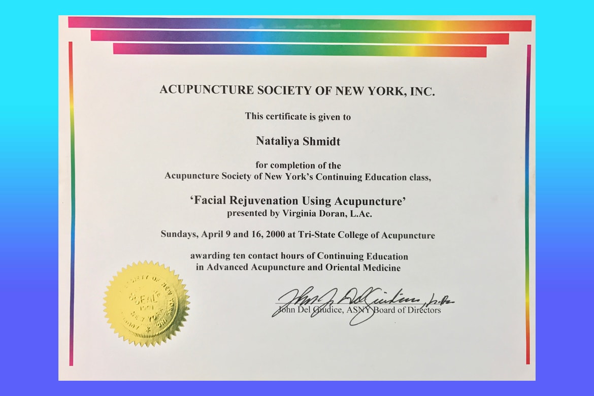 Dr. Natalia Shmidt Certification