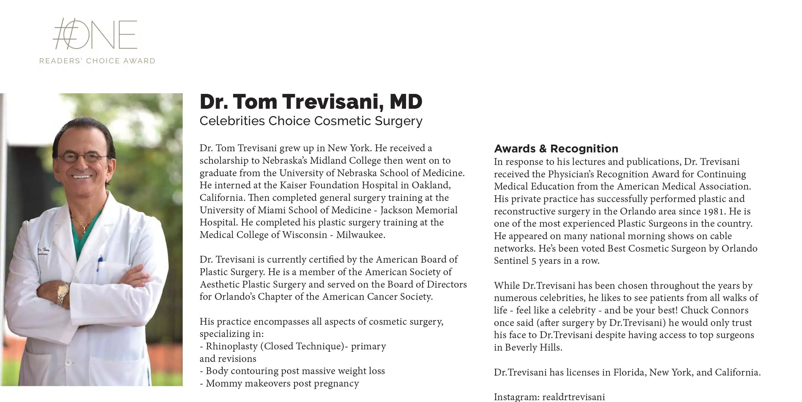 Voted Best Plastic Surgeon Orlando, FL Dr. Tom Trevisani, MD