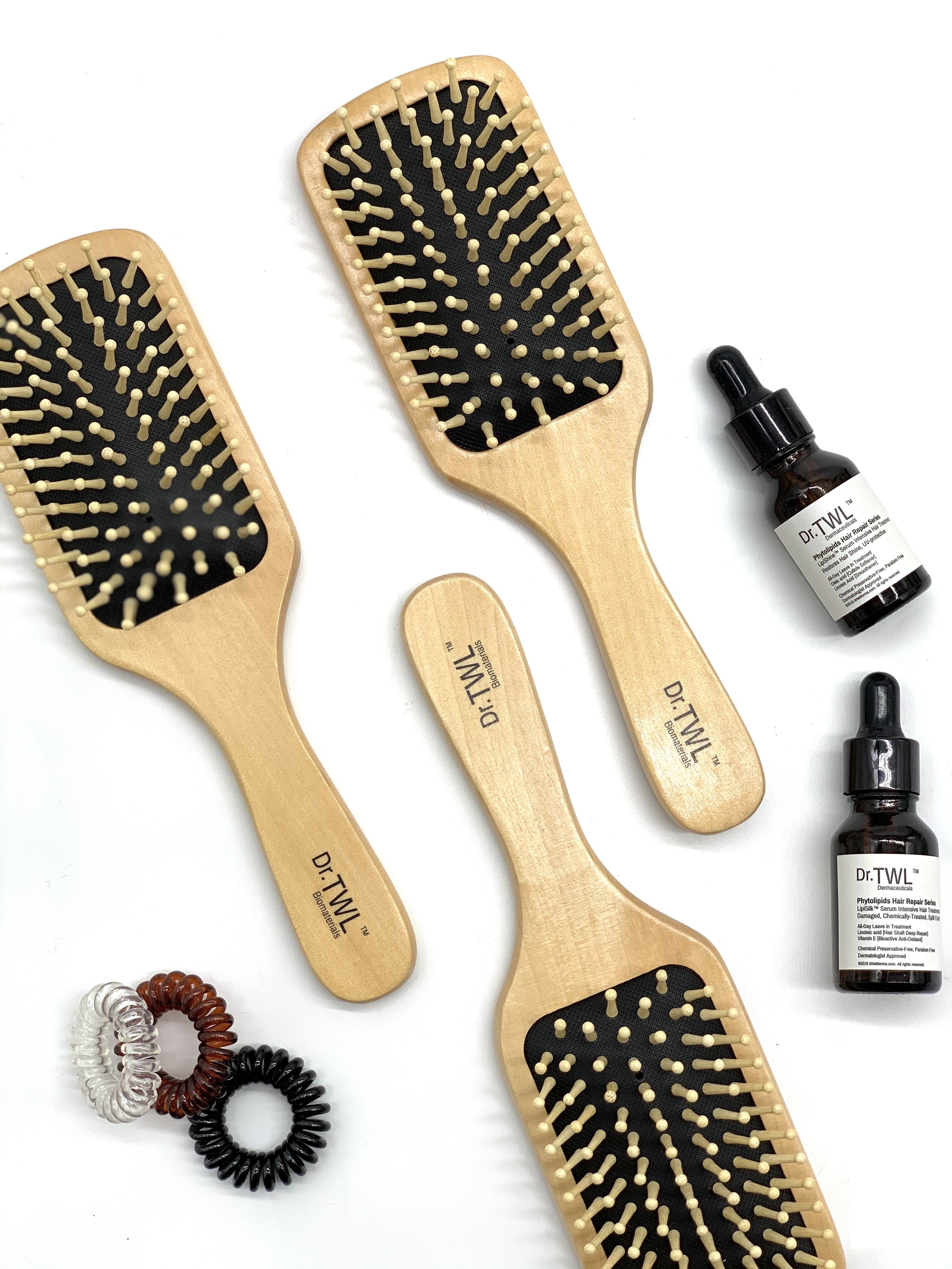 Gentle Detangling Bamboo Brush Comb with LipiGro and LipiSilk Serum