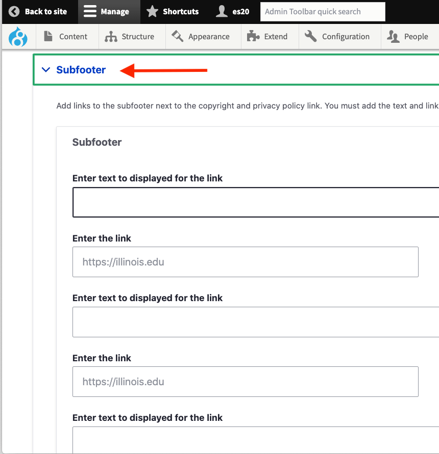 Footer Settings Illinois Drupal Framework Illinois
