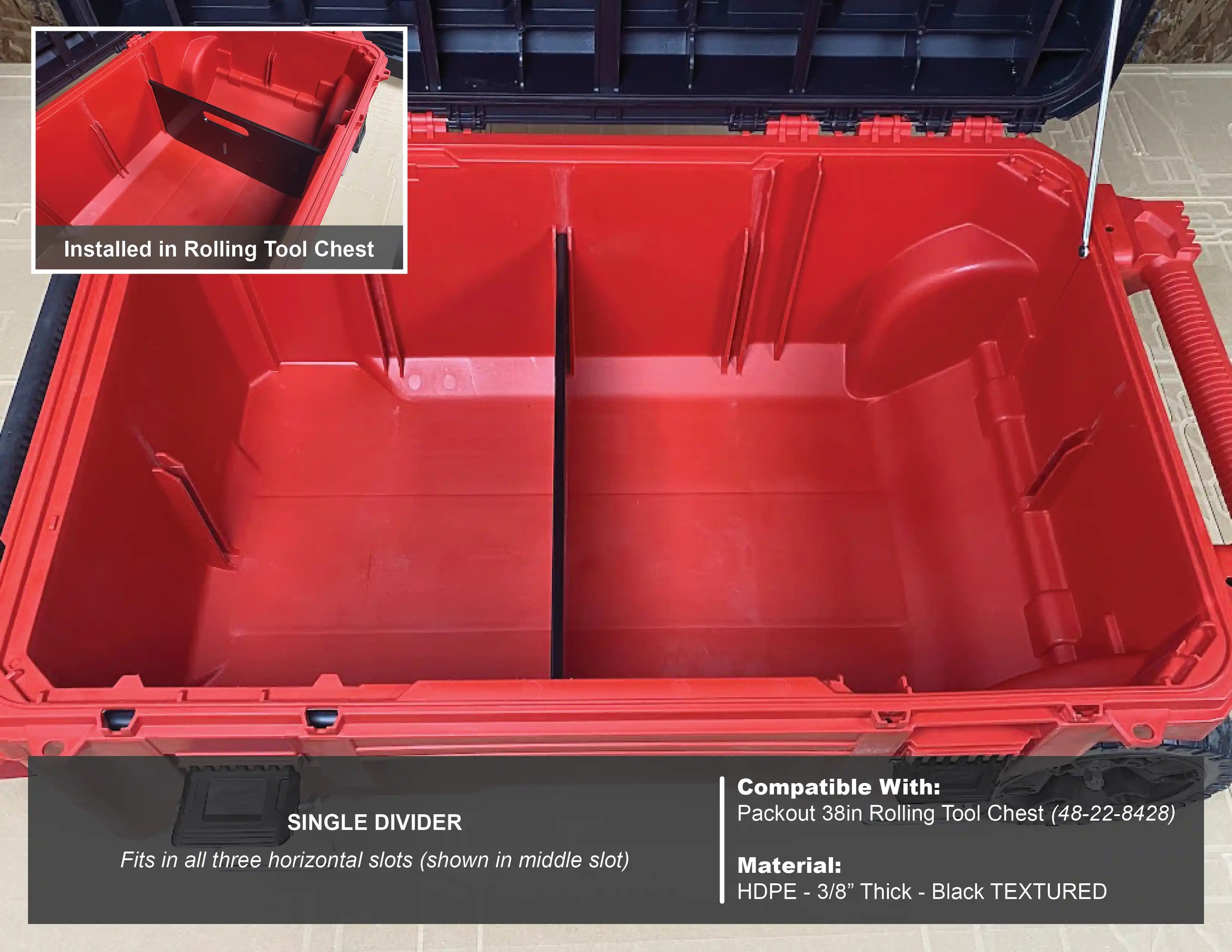 Packout 38in Rolling Tool Chest Divider Single Tools/Case NOT Incl