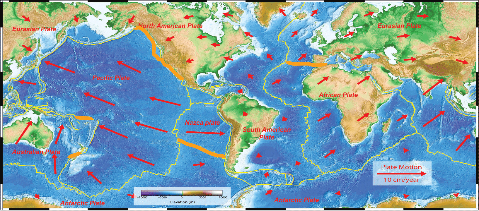 At transform boundaries, two plate slide past each other horizontally.