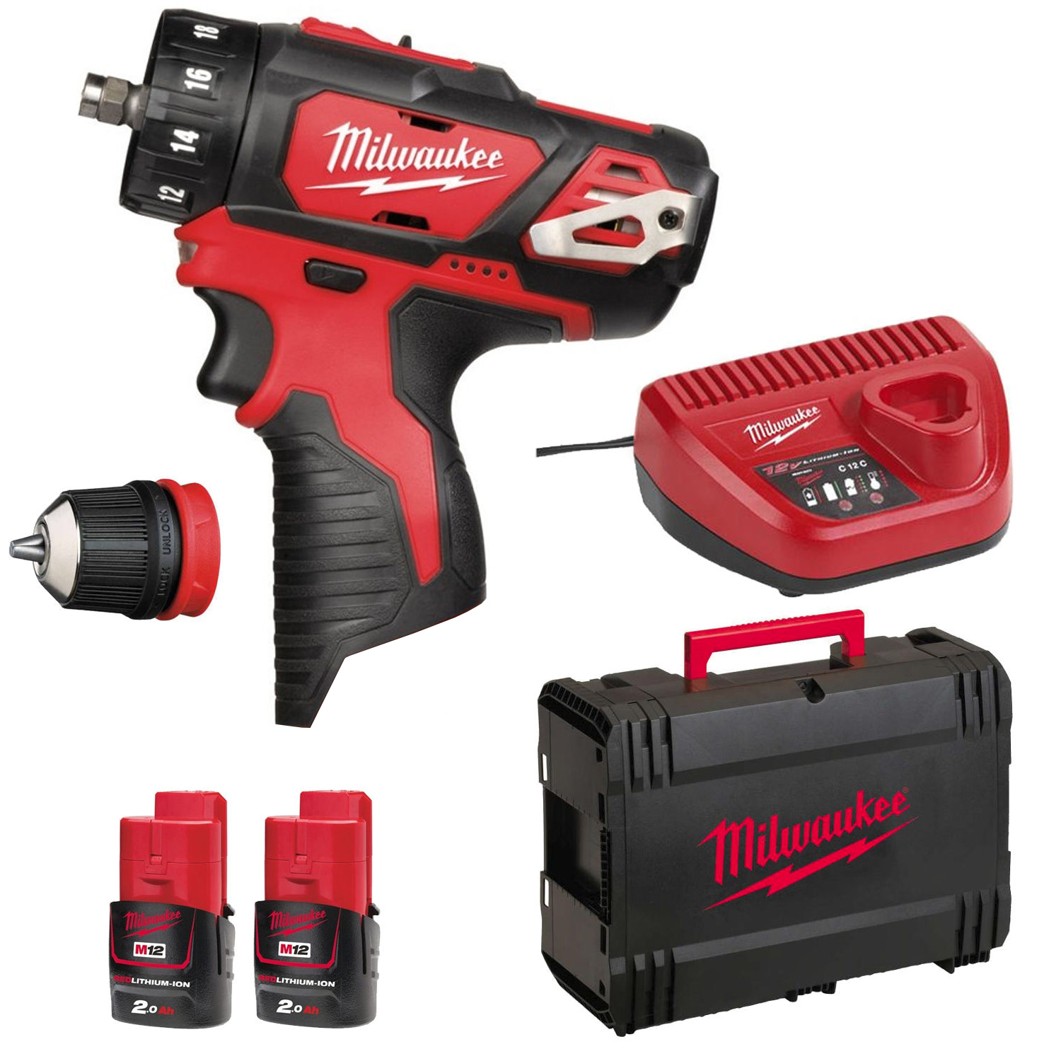 Milwaukee M12™ compact cordless drill driver with removable chuck M12