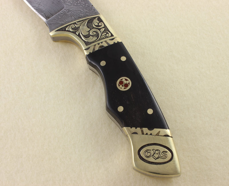 Hand Engraved Damascus Knife DAVID SHEEHAN ENGRAVERDAVID SHEEHAN
