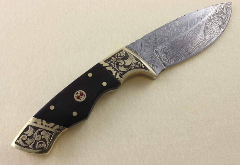 Hand Engraved Damascus Knife DAVID SHEEHAN ENGRAVERDAVID SHEEHAN ENGRAVER