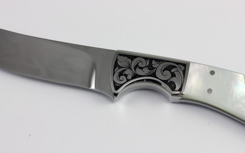 Pearl Handle Semi Skinner Knife DAVID SHEEHAN ENGRAVERDAVID SHEEHAN