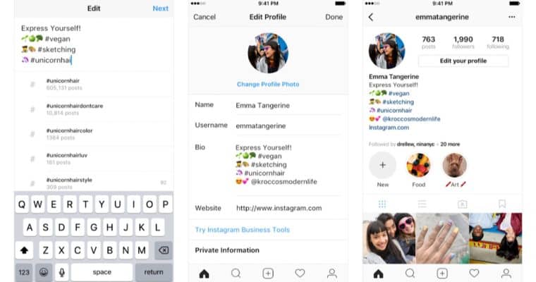 Instagram Users Can Add Hashtags & Profile Links in Bios Instagram Users Can Add Hashtags & Profile Links in Bios